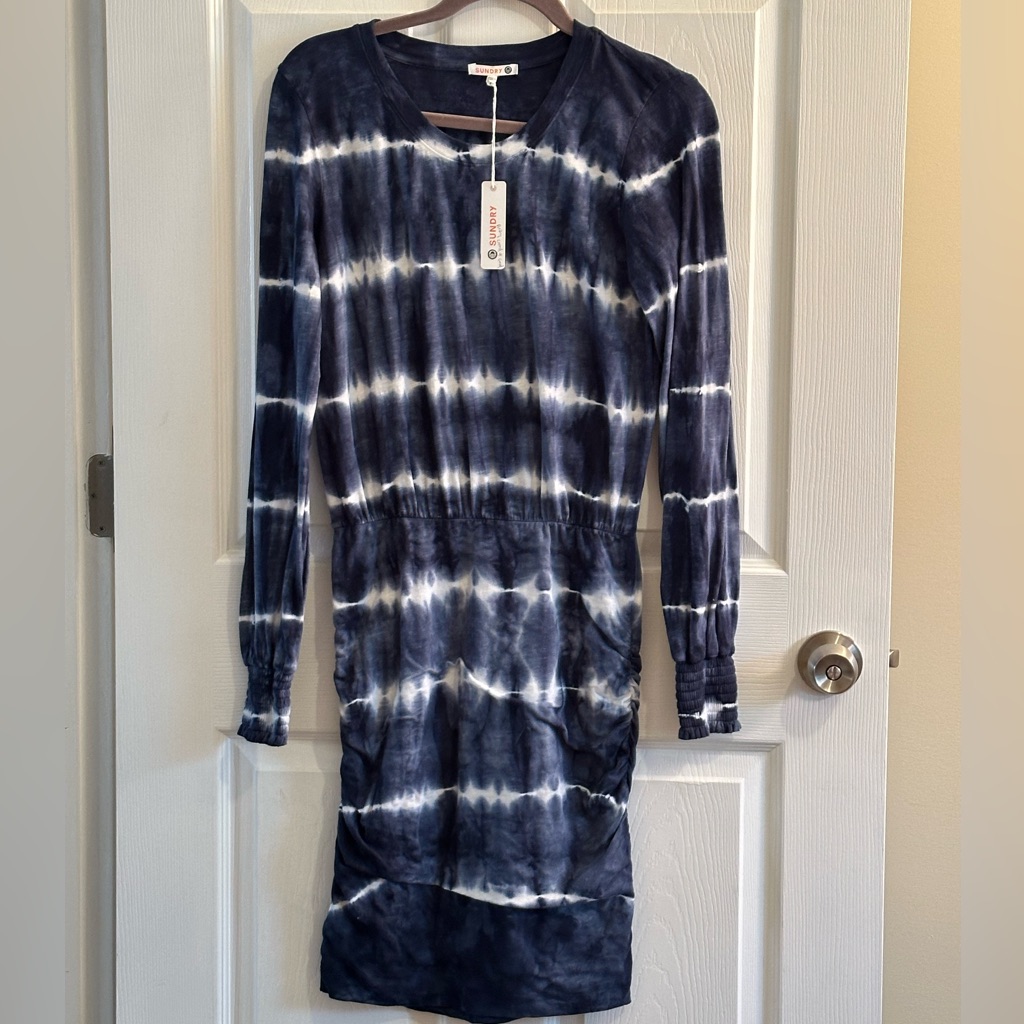 Sundry Lantern Slv T-Shirt Dress Tie Dye Blue And White Sz 2 (Medium)